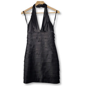 BCBGMaxazria Malin Layered Halter Cocktail Dress Black Size 4